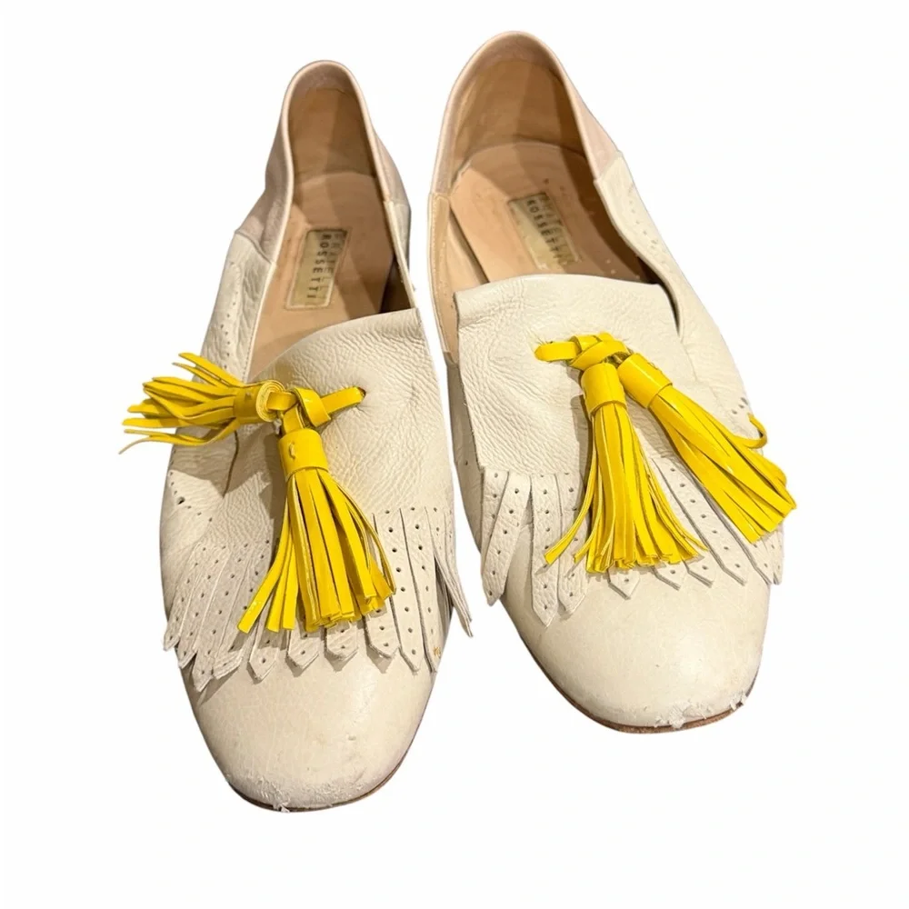 Fratelli Rossetti White and Yellow Tassel calfskin leather Loafers size 8
